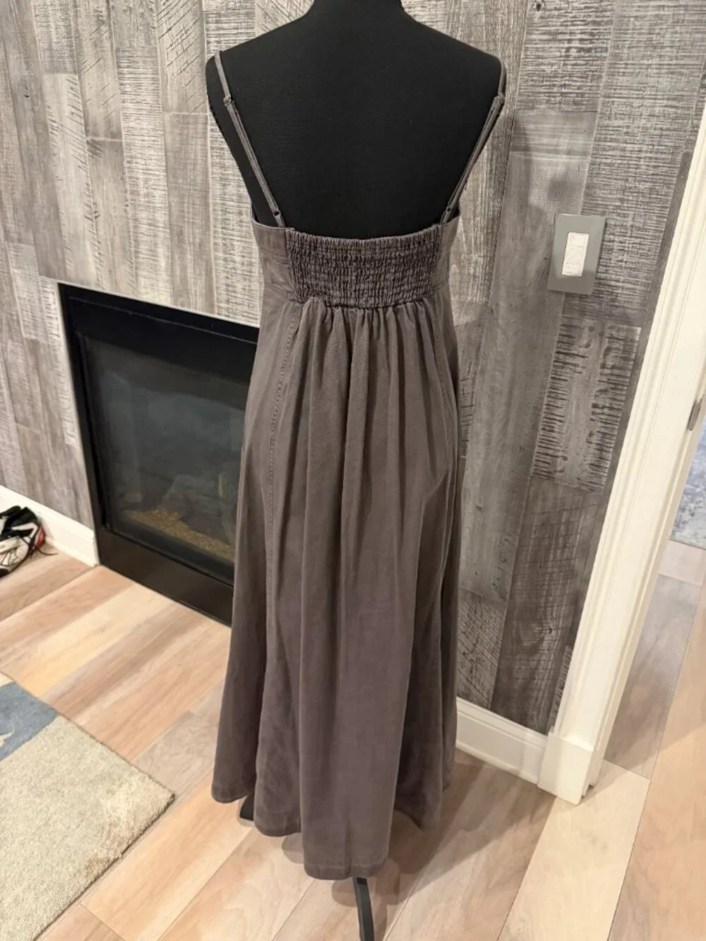 Like New never worm. Free People Gray Smocked Button-Front Maxi Dress - Size Sma
